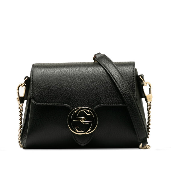 グッチ インターロッキングG チェーン ショルダーバッグ 607720 ブラック レザー レディース GUCCI 【中古】