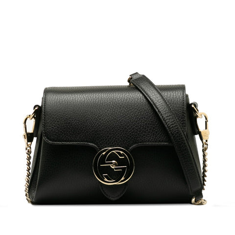 グッチ インターロッキングG チェーン ショルダーバッグ 607720 ブラック レザー レディース GUCCI 【中古】