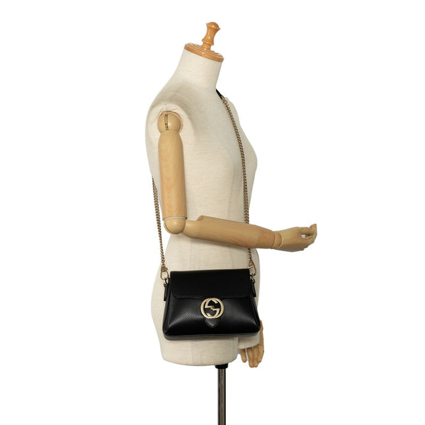 グッチ インターロッキングG チェーン ショルダーバッグ 607720 ブラック レザー レディース GUCCI 【中古】