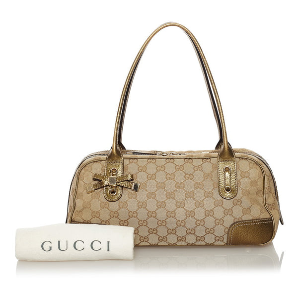 グッチ GGキャンバス プリンシー シェリーライン ハンドバッグ 161720 ベージュ ゴールド キャンバス レザー レディース GUCCI 【中古】