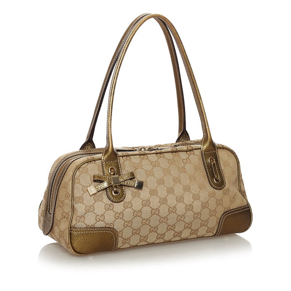 グッチ GGキャンバス プリンシー シェリーライン ハンドバッグ 161720 ベージュ ゴールド キャンバス レザー レディース GUCCI 【中古】