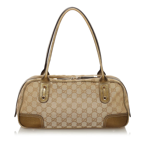 グッチ GGキャンバス プリンシー シェリーライン ハンドバッグ 161720 ベージュ ゴールド キャンバス レザー レディース GUCCI 【中古】