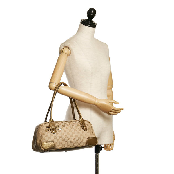 グッチ GGキャンバス プリンシー シェリーライン ハンドバッグ 161720 ベージュ ゴールド キャンバス レザー レディース GUCCI 【中古】