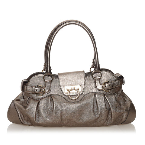 サルヴァトーレフェラガモ ガンチーニ ハンドバッグ AU-21 5370 シルバー レザー レディース Salvatore Ferragamo 【中古】