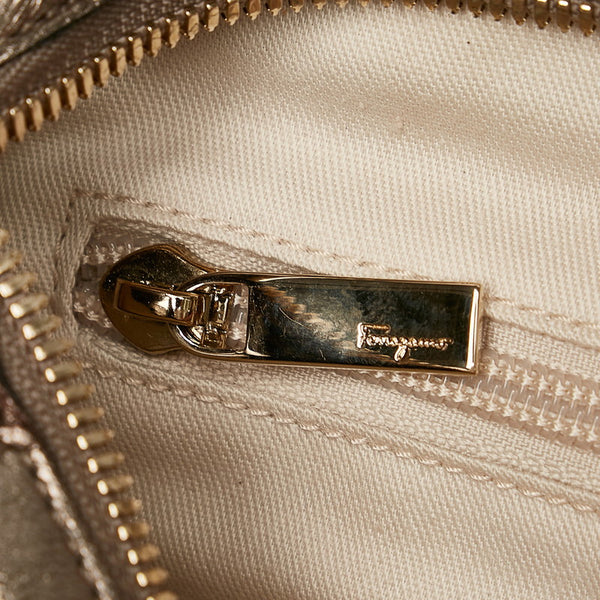 サルヴァトーレフェラガモ ガンチーニ ハンドバッグ AU-21 5370 シルバー レザー レディース Salvatore Ferragamo 【中古】