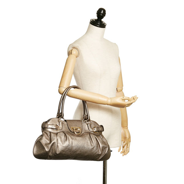 サルヴァトーレフェラガモ ガンチーニ ハンドバッグ AU-21 5370 シルバー レザー レディース Salvatore Ferragamo 【中古】