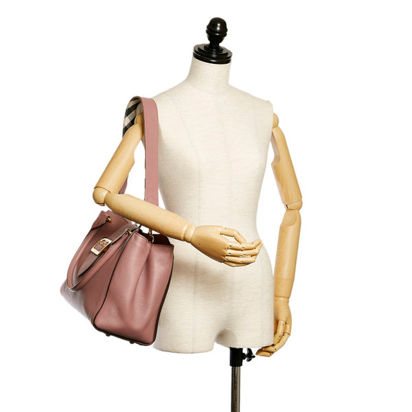 バーバリー ノバチェック ピンク レザー ハンドバッグ ショルダーバッグ 2WAY レディース BURBERRY 【中古】