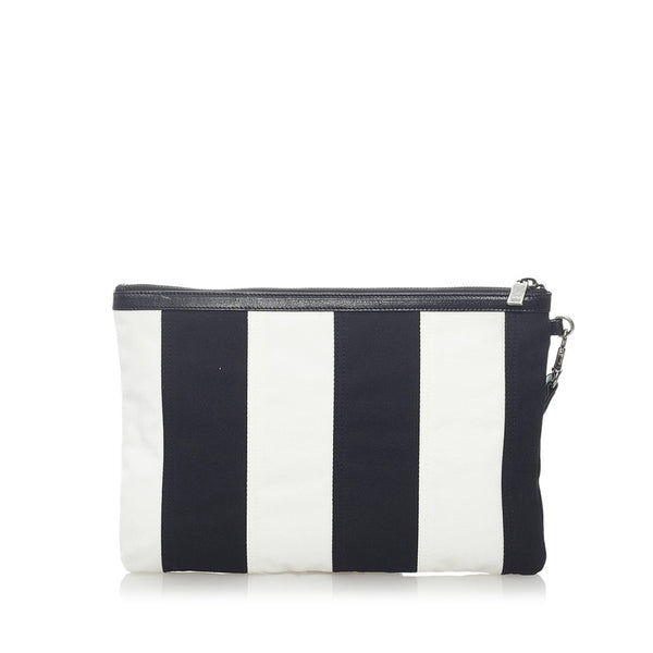 サンローラン ストライプ クラッチバッグ ブラック ホワイト キャンバス レザー レディース SAINT LAURENT 【中古】