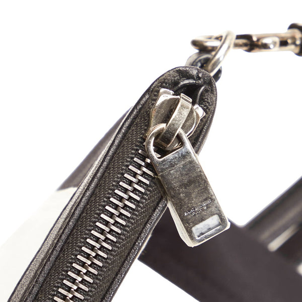 サンローラン ストライプ クラッチバッグ ブラック ホワイト キャンバス レザー レディース SAINT LAURENT 【中古】