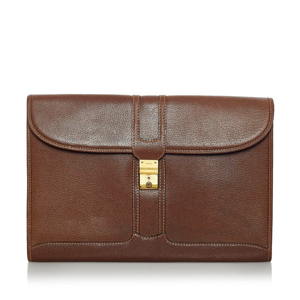 グッチ ドキュメントケース クラッチバッグ ブラウン レザー メンズ GUCCI 【中古】