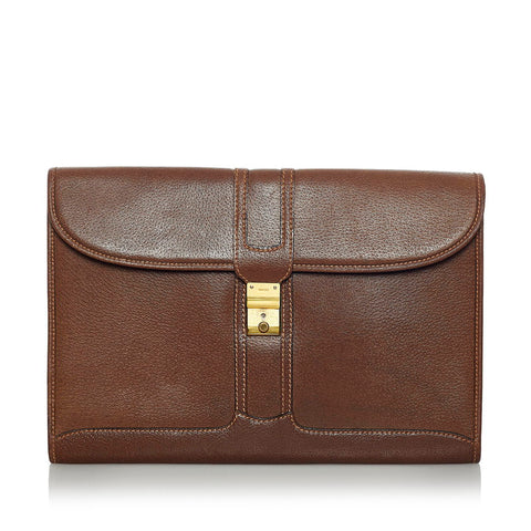 グッチ ドキュメントケース クラッチバッグ ブラウン レザー メンズ GUCCI 【中古】