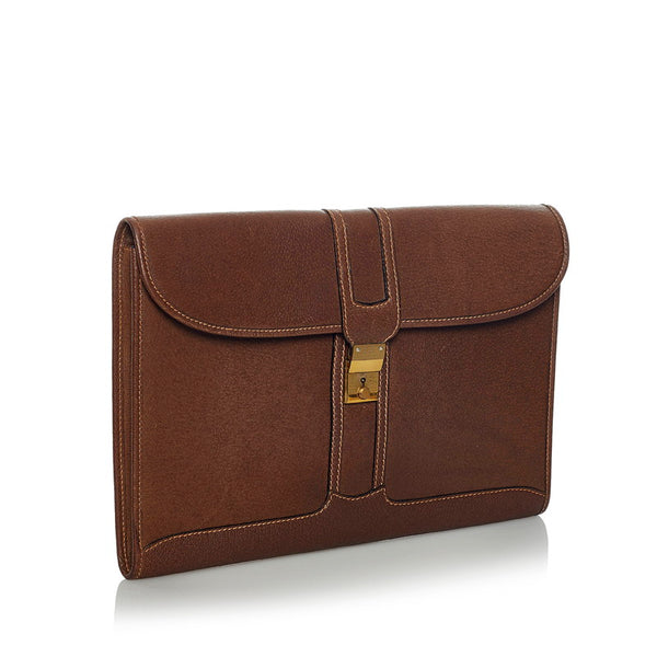 グッチ ドキュメントケース クラッチバッグ ブラウン レザー メンズ GUCCI 【中古】