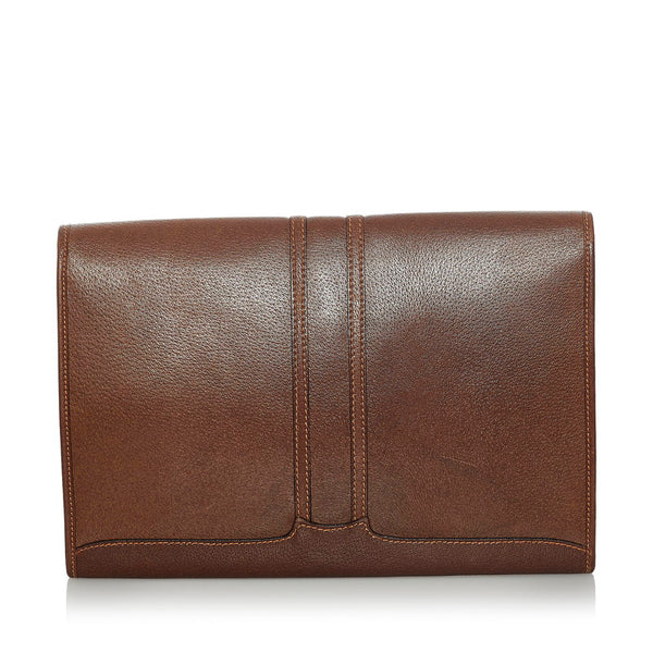 グッチ ドキュメントケース クラッチバッグ ブラウン レザー メンズ GUCCI 【中古】