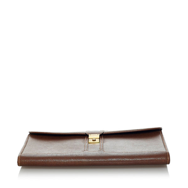 グッチ ドキュメントケース クラッチバッグ ブラウン レザー メンズ GUCCI 【中古】