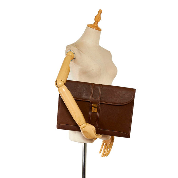 グッチ ドキュメントケース クラッチバッグ ブラウン レザー メンズ GUCCI 【中古】