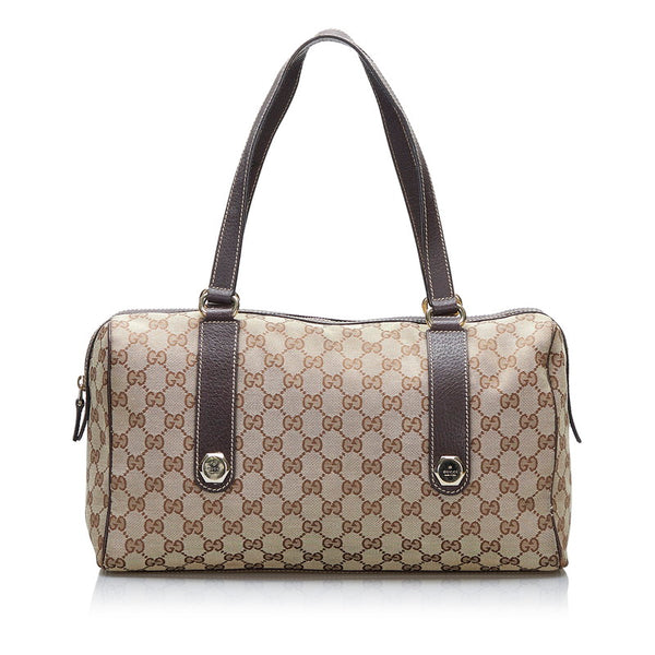 グッチ GGキャンバス ハンドバッグ トートバッグ 154180 ブラウン キャンバス レザー レディース GUCCI 【中古】