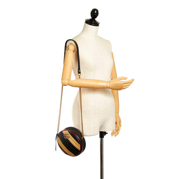 グッチ GGマーモント ラウンド ミニ ショルダーバッグ 550154 ブラック ベージュ レザー レディース GUCCI 【中古】