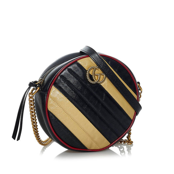 グッチ GGマーモント ラウンド ミニ ショルダーバッグ 550154 ブラック ベージュ レザー レディース GUCCI 【中古】