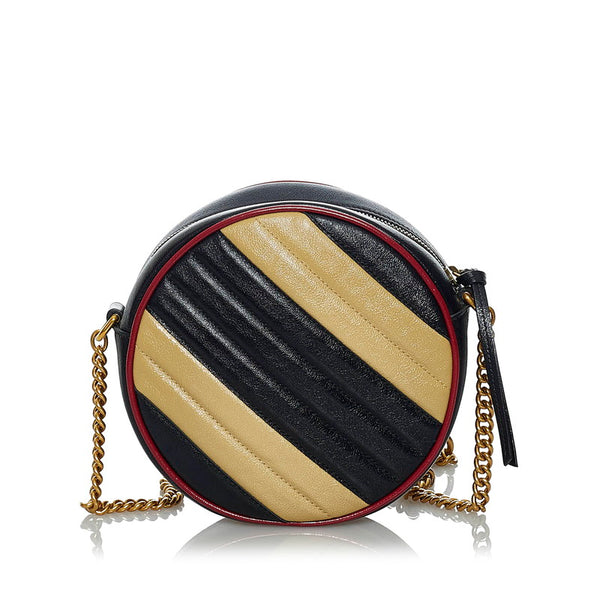 グッチ GGマーモント ラウンド ミニ ショルダーバッグ 550154 ブラック ベージュ レザー レディース GUCCI 【中古】