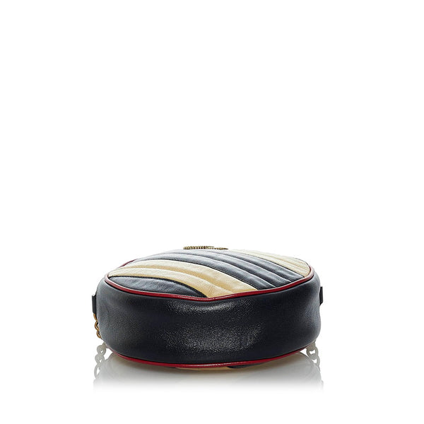 グッチ GGマーモント ラウンド ミニ ショルダーバッグ 550154 ブラック ベージュ レザー レディース GUCCI 【中古】