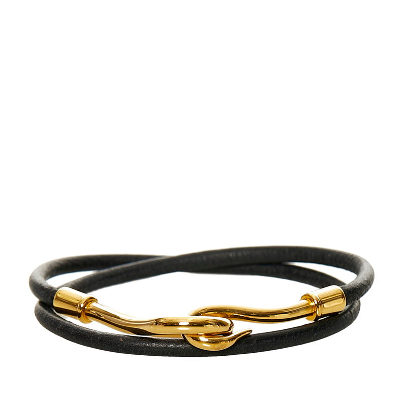 エルメス ブラック ゴールド レザー メッキ ジャンボ ブレスレット レディース HERMES 【中古】