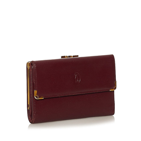カルティエ マスト 三つ折り財布 ボルドー レザー レディース CARTIER 【中古】