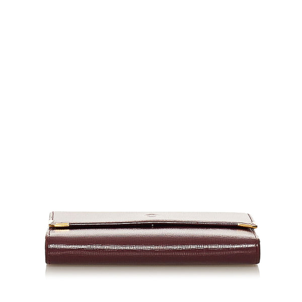 カルティエ マスト 三つ折り財布 ボルドー レザー レディース CARTIER 【中古】