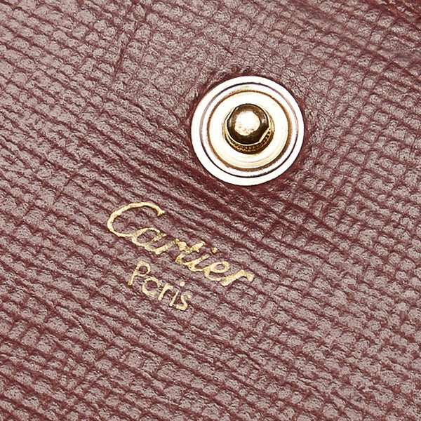 カルティエ マスト 三つ折り財布 ボルドー レザー レディース CARTIER 【中古】