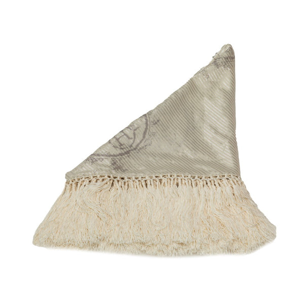 エルメス ポワント ノマード カレ フリンジ 大判 三角 ストール スカーフ ホワイト コットン ポリエステル テンセル レディース HERMES 【中古】