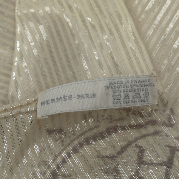 エルメス ポワント ノマード カレ フリンジ 大判 三角 ストール スカーフ ホワイト コットン ポリエステル テンセル レディース HERMES 【中古】