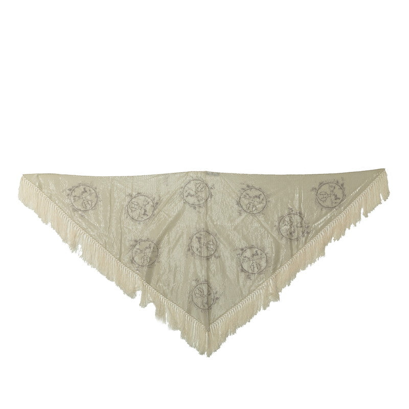 エルメス ポワント ノマード カレ フリンジ 大判 三角 ストール スカーフ ホワイト コットン ポリエステル テンセル レディース HERMES 【中古】