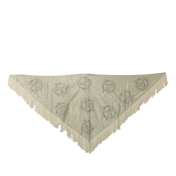 エルメス ポワント ノマード カレ フリンジ 大判 三角 ストール スカーフ ホワイト コットン ポリエステル テンセル レディース HERMES 【中古】