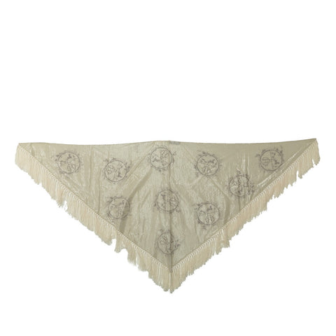 エルメス ポワント ノマード カレ フリンジ 大判 三角 ストール スカーフ ホワイト コットン ポリエステル テンセル レディース HERMES 【中古】