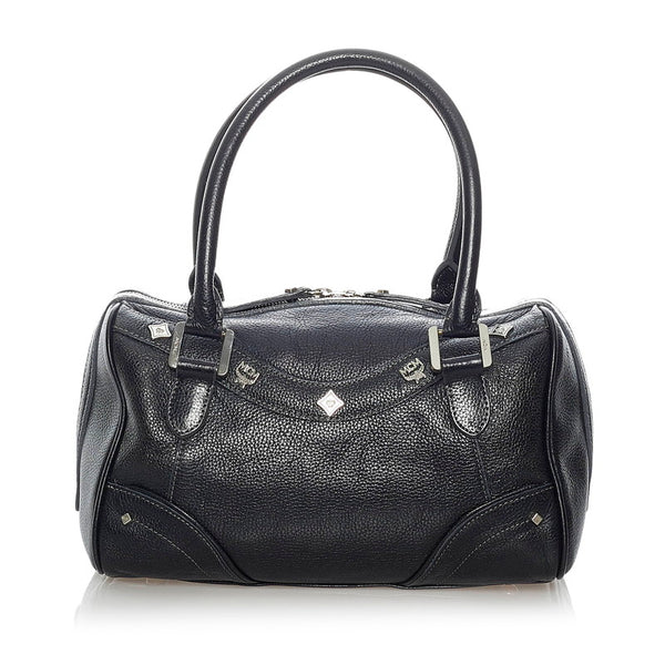 エム シー エム ロゴスタッズ ミニボストン ブラック レザー レディース MCM 【中古】