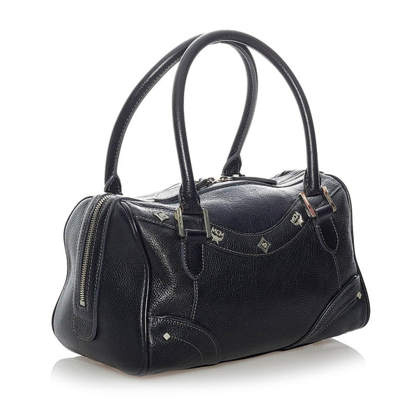 エム シー エム ロゴスタッズ ミニボストン ブラック レザー レディース MCM 【中古】