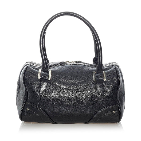 エム シー エム ロゴスタッズ ミニボストン ブラック レザー レディース MCM 【中古】