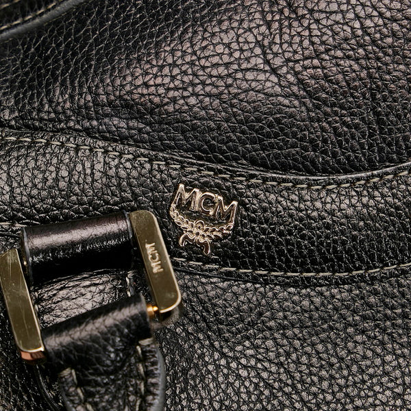 エム シー エム ロゴスタッズ ミニボストン ブラック レザー レディース MCM 【中古】
