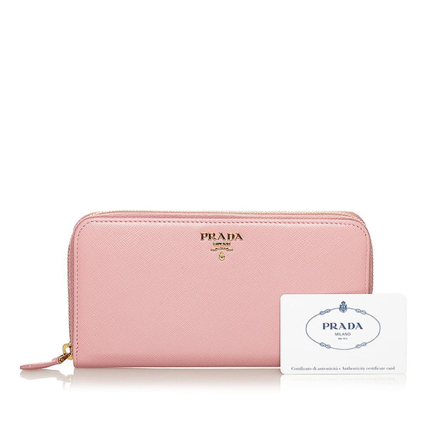 プラダ 1ML506 ピンク サフィアーノ ラウンドファスナー 長財布 レディース PRADA 【中古】