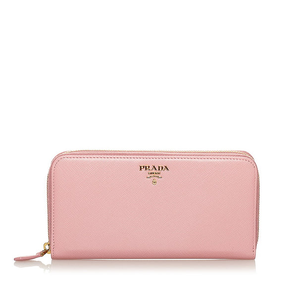 プラダ 1ML506 ピンク サフィアーノ ラウンドファスナー 長財布 レディース PRADA 【中古】