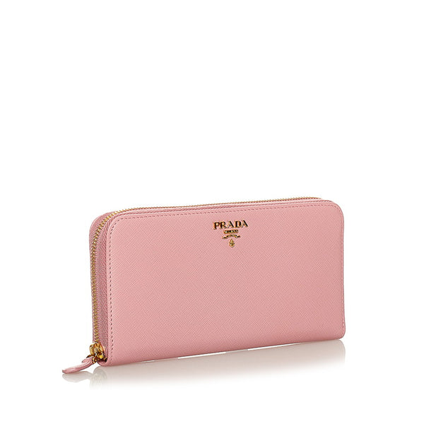 プラダ 1ML506 ピンク サフィアーノ ラウンドファスナー 長財布 レディース PRADA 【中古】
