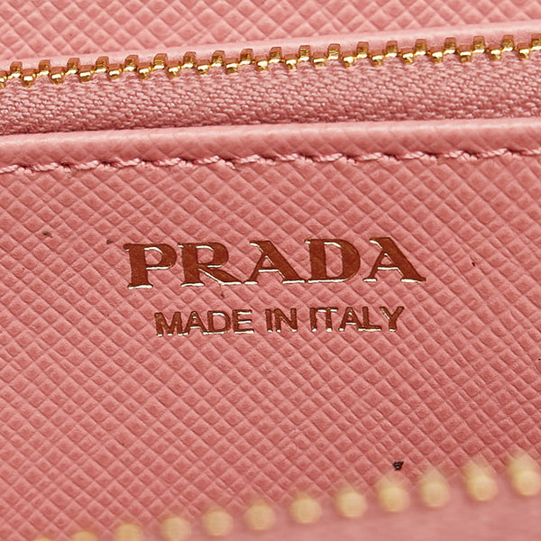 プラダ 1ML506 ピンク サフィアーノ ラウンドファスナー 長財布 レディース PRADA 【中古】