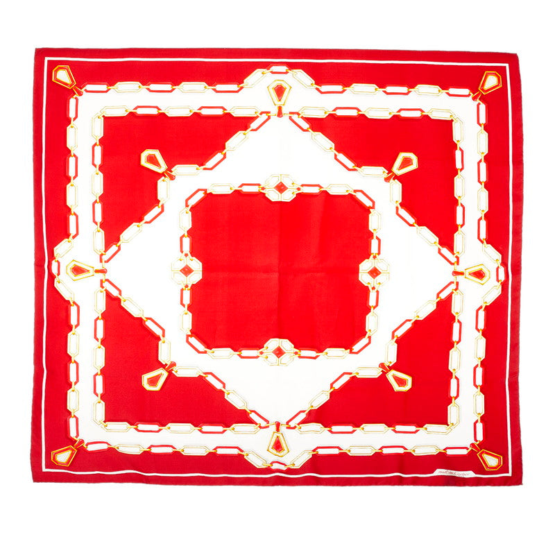 カルティエ レッド シルク スカーフ レディース CARTIER 【中古】