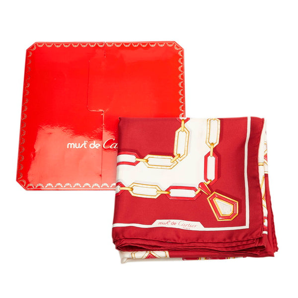 カルティエ レッド シルク スカーフ レディース CARTIER 【中古】