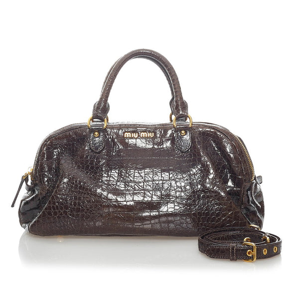ミュウミュウ 型押し ハンドバッグ ショルダーバッグ 2WAY ダークブラウン レザー レディース MIUMIU 【中古】