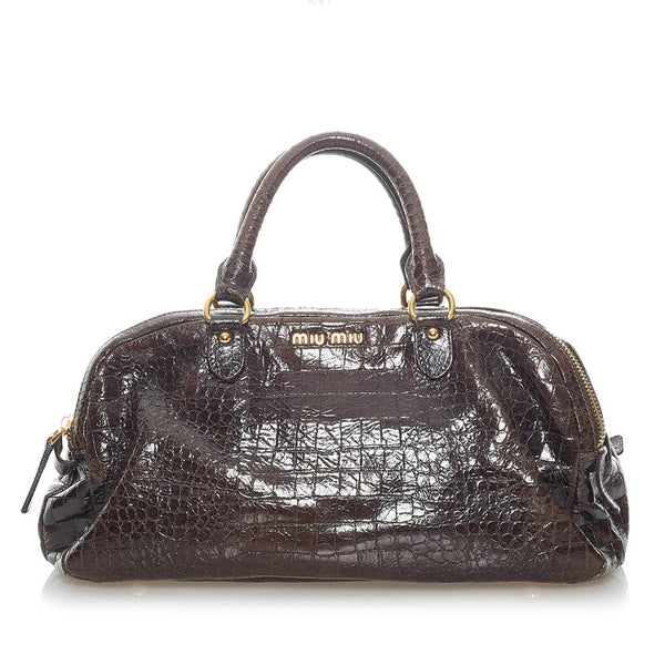 ミュウミュウ 型押し ハンドバッグ ショルダーバッグ 2WAY ダークブラウン レザー レディース MIUMIU 【中古】