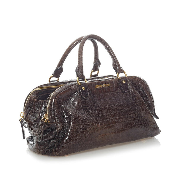 ミュウミュウ 型押し ハンドバッグ ショルダーバッグ 2WAY ダークブラウン レザー レディース MIUMIU 【中古】