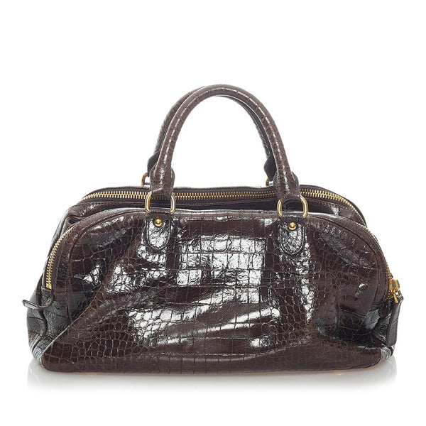 ミュウミュウ 型押し ハンドバッグ ショルダーバッグ 2WAY ダークブラウン レザー レディース MIUMIU 【中古】