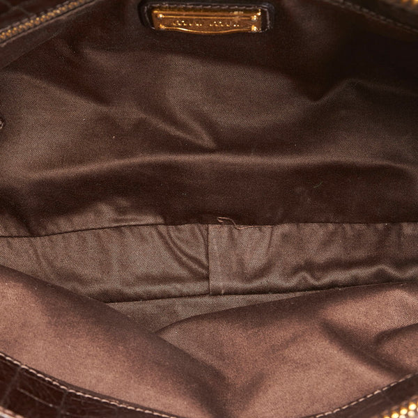 ミュウミュウ 型押し ハンドバッグ ショルダーバッグ 2WAY ダークブラウン レザー レディース MIUMIU 【中古】