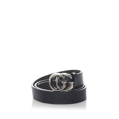 グッチ GGバックル ダブルG ベルト 245859 ブラック シルバー レザー メンズ GUCCI 【中古】