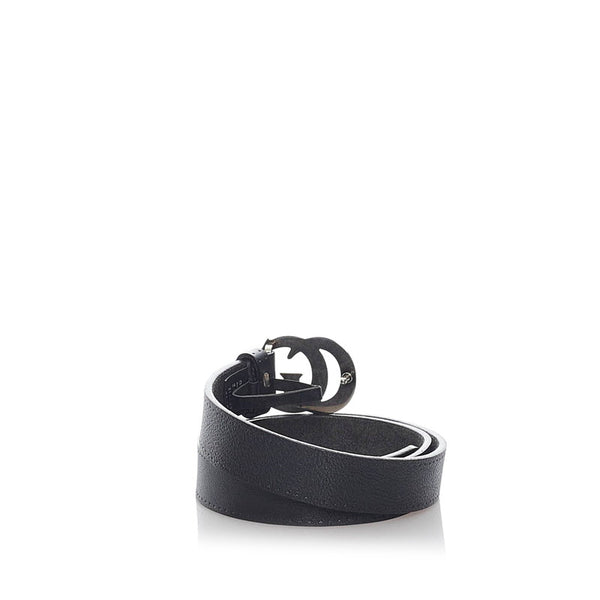 グッチ GGバックル ダブルG ベルト 245859 ブラック シルバー レザー メンズ GUCCI 【中古】